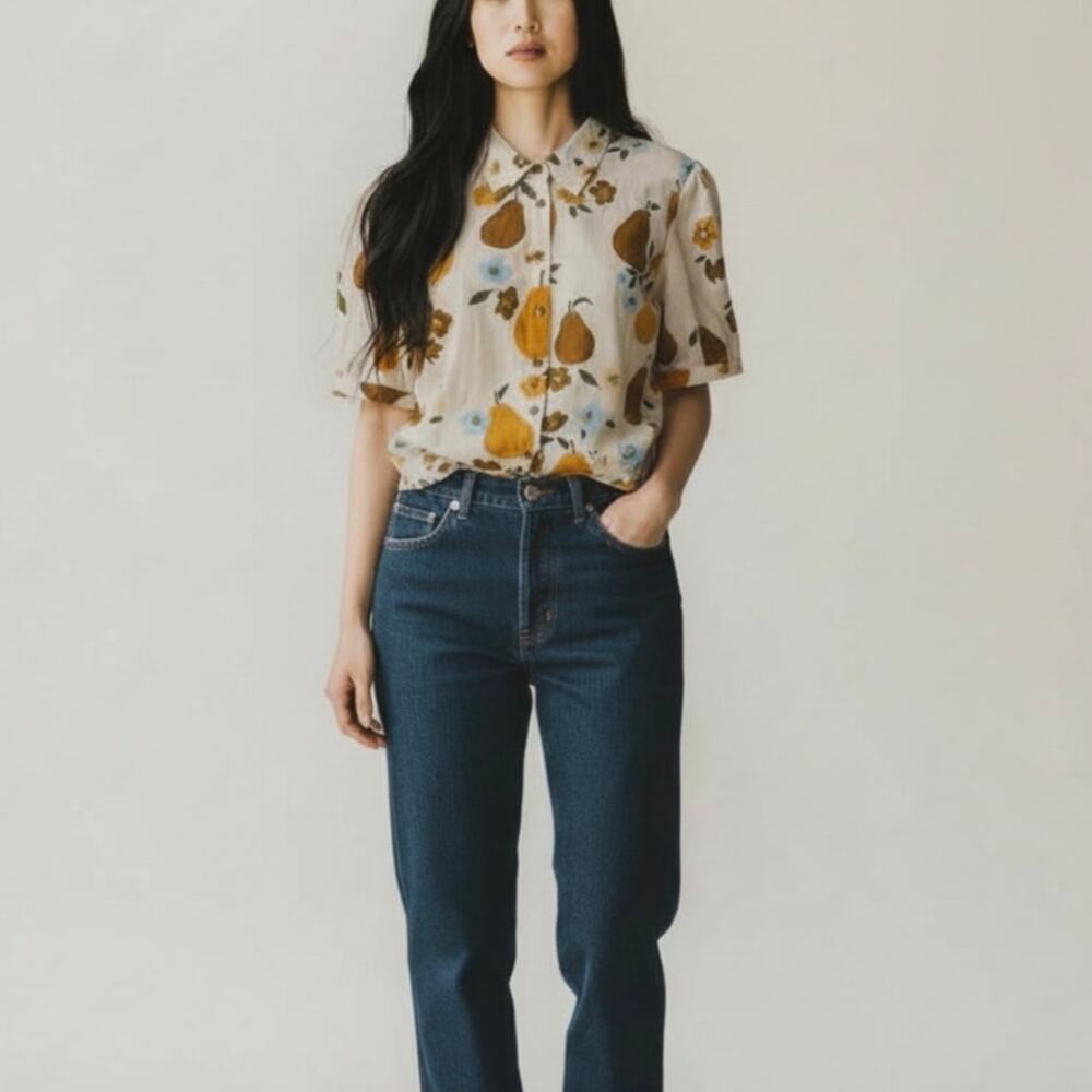 Princess Highway Cream Linen Pear & Flower Blouse
